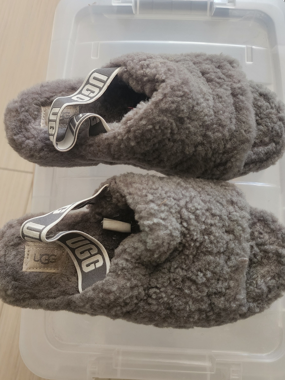 UGG Gray Shearling Fluff Yeah Slide Slippers | Cozy Plush Slip-On House Shoes